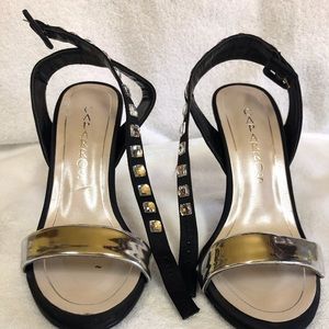 CAPARROS Black strappy rhinestone heels